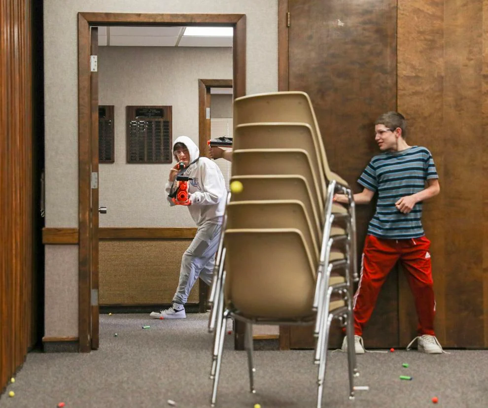 Kids in the hall with NERF